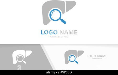 Kombination aus Vector Liver und Lupe Logo. Einzigartige Design-Vorlage für Orgel und Lupe. Stock Vektor