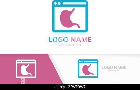 Vektor-Magen und Browser-Logo-Kombination. Einzigartige Vorlage für das Design des gastrointestinalen Trakts und der Webseite mit Logo. Stock Vektor