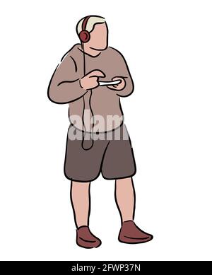 Mann hört Musik isoliert in weißem Hintergrund Vektor-Illustration Stock Vektor