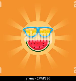 Sonne in Sonnenbrillen und Wassermelone. Happy Summer Konzept. Vektorgrafik. Stock Vektor