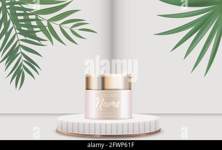 3D realistische natürliche Schönheit kosmetisches Produkt für Gesicht oder Körperpflege Hintergrund. Design-Vorlage von Fashion Cosmetics Produkt für Werbung, Flyer oder Magazine Stock Vektor