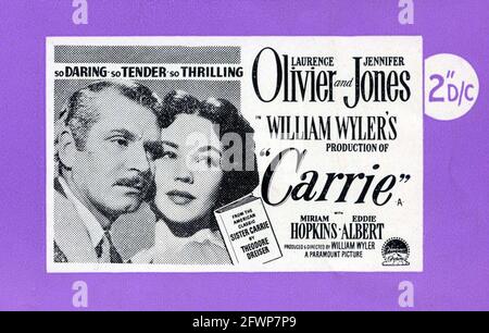 LAURENCE OLIVIER und JENNIFER JONES in CARRIE 1952 Regisseur WILLIAM WYLER aus dem Roman Sister Carrie von Theodore Dreiser Ruth und Augustus Goetz Musik David Raksin Kostümdesign Edith Head Paramount Picters Stockfoto