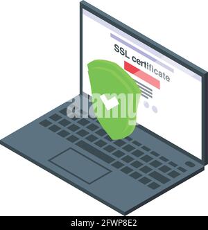 Symbol für das SSL-Zertifikat des Laptops. Isometrisches Vektor-Symbol für Laptop-ssl-Zertifikat für Webdesign auf weißem Hintergrund isoliert Stock Vektor