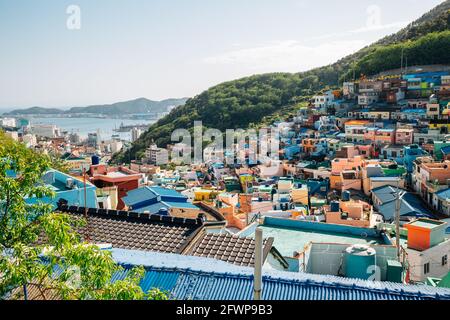 Panoramablick auf das Gamcheon Kulturdorf in Busan, Korea Stockfoto