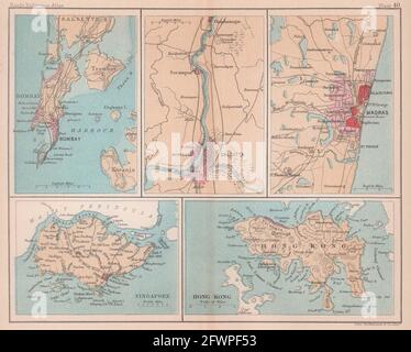 Bombay Kalkutta Madras Hongkong Singapur. Asiatische Städte. BARTHOLOMEW 1893-Karte Stockfoto