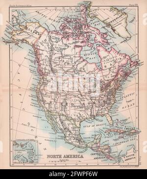 Nordamerika. Usa Kanada Mexiko. BARTHOLOMEW 1893 alte antike Landkarte Stockfoto
