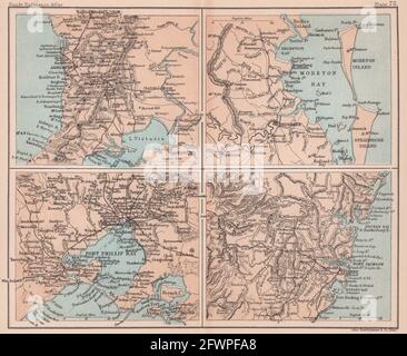 Adelaide, Brisbane, Melbourne Und Sydney. Australische Städte. BARTHOLOMEW 1893-Karte Stockfoto