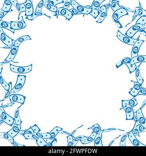 Bitcoin, Internet-Währungsscheine fallen. Schwebende BTC-Rechnungen auf weißem Hintergrund. Kryptowährung, digitales Geld. Bewunderungswürdige Vektordarstellung. Authen Stock Vektor