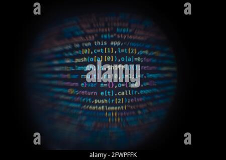 Software-Entwicklercode. Abstrakter Computer-Skriptcode. Bildschirm für die Programmierung von Softwareentwicklern. Laufzeit der Programmiersoftware. Der Codetext i Stockfoto