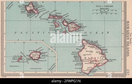 Hawaiianische Inseln. Maui Oahu Kauai. BARTHOLOMEW 1949 alte Vintage Map Plan Chart Stockfoto