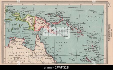 Melanesia. Neuguinea, Salomonen. Neukaledonien. BARTHOLOMEW 1949 alte Karte Stockfoto