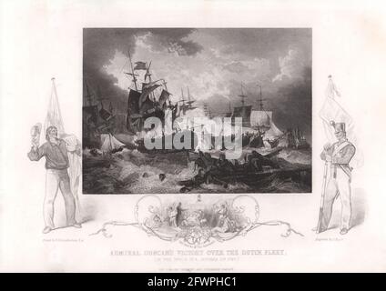 Schlacht von Camperdown 1797. Admiral Duncans Sieg über die Holländer. TALLIS c1855 Stockfoto