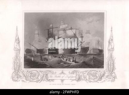 Die Schlacht von Trafalgar 1805. TALLIS c1855 altes antikes vintage Druckbild Stockfoto