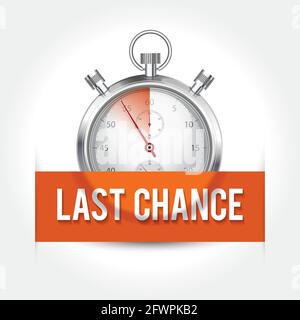 „Last Chance“-Konzept. Stoppuhr mit orangefarbenem Informationsbanner. Stock Vektor