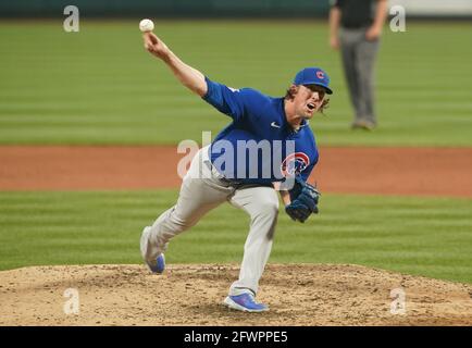 St. Louis, Usa. Mai 2021. Der Chicago Cubs Pitcher Dan Winkler liefert am Sonntag, den 23. Mai 2021, im achten Inning im Busch Stadium in St. Louis einen Pitch an die St. Louis Cardinals aus. Chicago gewann das Spiel 2:1. Foto von Bill Greenblatt/UPI Credit: UPI/Alamy Live News Stockfoto