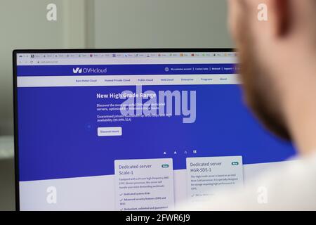 New York, USA - 1. Mai 2021: OVHcloud-Unternehmenswebsite auf dem Bildschirm, illustrative redaktionelle Darstellung Stockfoto