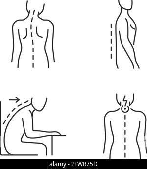 Lineare Symbole für Probleme mit schlechter Körperhaltung sind gesetzt Stock Vektor