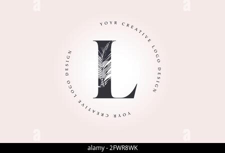 Exotischer Buchstabe L Logo mit Palmenblatt-Muster-Textur-Design-Logo-Symbol. Kreativer Palmenbrief Logo mit modernen Leafs Bio natürliche Bio-Idee. Stock Vektor