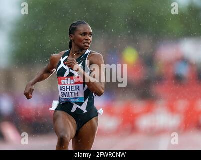 23. Mai 2021; Gateshead International Stadium, Gateshead, Tyne and Wear, England; Muller Diamond League Grand Prix Athletics, Gateshead; Dina Asher Smith gewinnt das 100-Meter-Finale Stockfoto