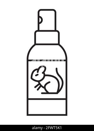 Sprühen Sie gegen den Geruch von Mäuseikonen im Linienstil. Versorgungsflasche, um den Gestank von Nagetieren im Haus zu bekämpfen, Tierkäfig Stock Vektor