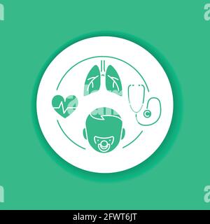 Pulmonologisch-farbliche Glyphensymbol für Kinder. Kontrolle und Behandlung des Atmungssystems bei Kindern. Piktogramm für Webseite, mobile App, Promo. UI UX GUI-DESIGN Stock Vektor