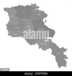 Armeniens Verwaltungskarte isoliert auf weißem Hintergrund Stock Vektor