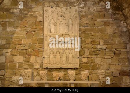 Kirche La Seu Vella de Lleida. Architektonische und skulpturale Details (Lleida, Katalonien, Spanien) ESP: Iglesia de la Seu Vella de Lleida. Details Stockfoto