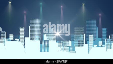 Komposition aus leuchtenden Lichtpunkten über dem Stadtbild bei Nacht Stockfoto