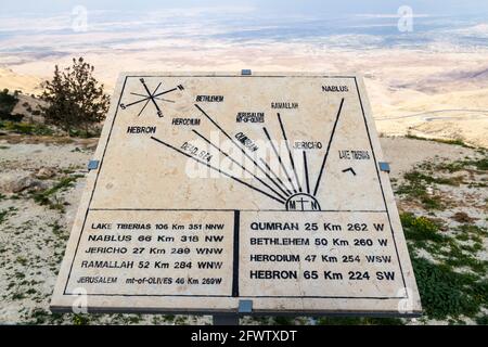 Blick auf das Heilige Land vom Berg Nebo mit wichtigen Orten, Jordanien Stockfoto