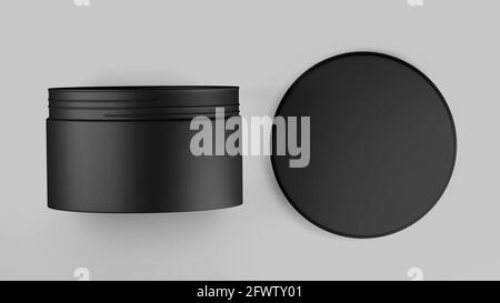 Weiße Kunststoff-Kosmetikdose Mockup, Blank Beauty Make-up Container 3D Rendering isoliert auf hellem Hintergrund Stockfoto