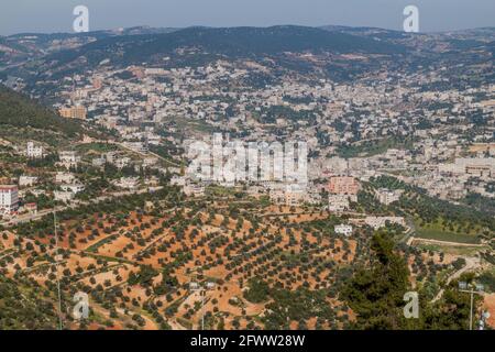 Luftaufnahme der Stadt Ajloun, Jordanien Stockfoto