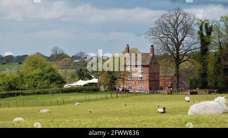 Harrington Arms Gawsworth Village, mit der Joderll Bank direkt am Horizont Stockfoto