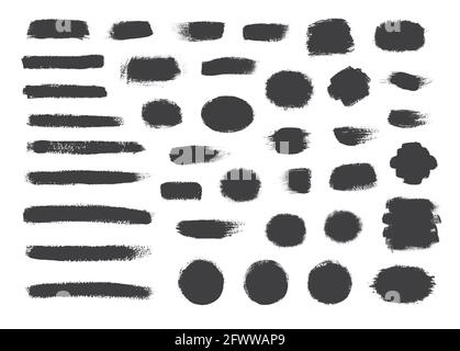 Große Sammlung von schwarzer Farbe, Tinte Pinselstriche, Pinsel, Linien. Hintergrund malen. Stock Vektor