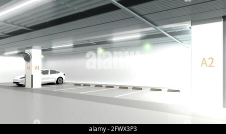 Parkplatz 3d Rendering Hintergrund. ev-Ladegerät Parkplatz. Parkplatz. Stockfoto