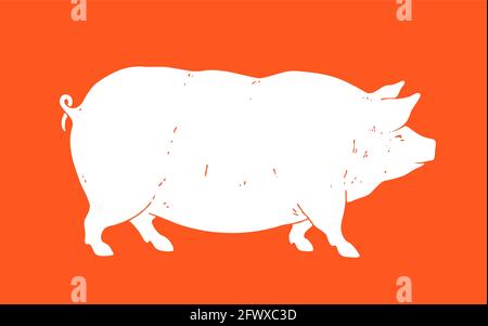 Schwein, Schwein. Vintage-Logo, Retro-Print für Metzgerei Fleischerei, Schwein-Silhouette. Logo-Vorlage für Fleischgeschäft, Fleischgeschäft. Isolierte Silhouette Schwein auf weißem Hintergrund. Vektorgrafik Stock Vektor