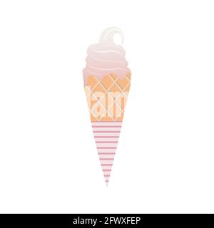 Waffelkegel Vector Icon in flachem Design Klassisches Vanilleeis Creme in Papierverpackung isoliert auf weißem Hintergrund Stock Vektor