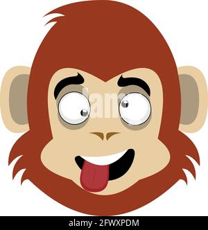 Vektor-Emoticon Illustration eines Cartoon Affen Gesicht mit einem Verrückter und lustiger Ausdruck Stock Vektor