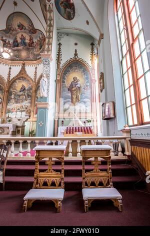 Die innere Schönheit der katholischen Mission St. Ignatius in St. Ignatius, Montana. Stockfoto