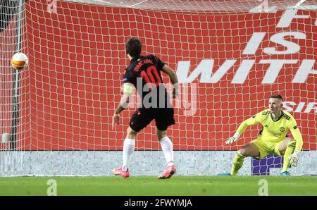Aktenfoto vom 25-02-2021, auf dem Mikel Oyarzabal von Real Sociedad eine Strafe verpasste. Ausgabedatum: Dienstag, 25. Mai 2021. Stockfoto