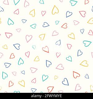 Hintergrund des Herzmusters. Niedliche Vektor nahtlose Wiederholung Muster von kleinen strukturierten handgezeichneten Umriss Herzen. Stock Vektor