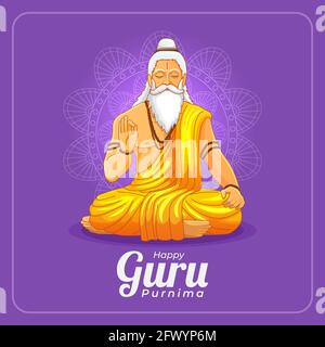 Grußkarte von Guru purnima mit meditierender Eremit Stock Vektor