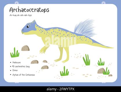 Dinosaur Fact Flash Cards - Dinosauriernamen, die dem englischen Alphabet entsprechen. Niedliche bunte Vektor-Illustration. Herbivore Set. Dinosaurier vegan. Ar Stock Vektor