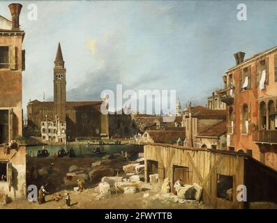 Venedig: Campo S. Vidal und Santa Maria della Carita ('der Steinmaurerhof') des italienischen Malers Canaletto in der National Gallery, London, Großbritannien Stockfoto