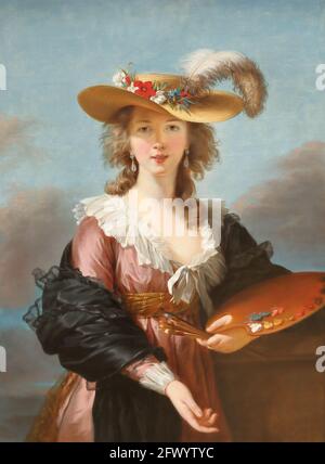 Selbstporträt in einem Strohhut der französischen Malerin Elizabeth Louise Vigee Le Brun in der National Gallery, London, Großbritannien Stockfoto