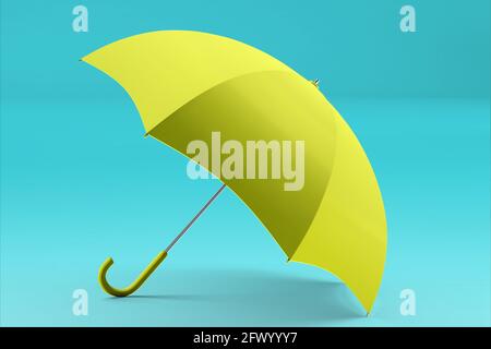 3d Rendering Regenschirm Vorder- und Draufsicht. Realistisches Modell des blanken Sonnenschirms mit Holzgriff, klassisches Zubehör für Regenschutz im Frühjahr, Autum Stockfoto