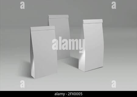 3d-Rendering von Tree White Papers Box mit geschlossenem Deckel auf grauem Hintergrund. Passend für Ihr Projektelement. Stockfoto