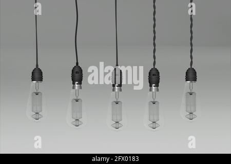 Pendelleuchte mit Glühlampe, isoliert auf farbigem Hintergrund. 3D-Rendering-Illustration. Stockfoto