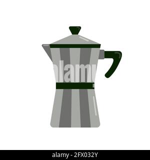 Geyser Kaffeemaschine für die Zubereitung von Kaffee auf einem Gasherd, Küchengerät, Vektor-Cliparts im Cartoon-Stil, isolieren, flache Illustration Stock Vektor