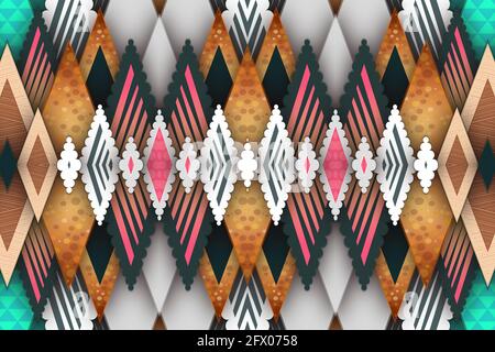 Geometrische Raute mit verschiedenen Farben und Textur Hintergrund Vorlage. Muster aus scharfkantigen dreieckigen Designelementen Stockfoto