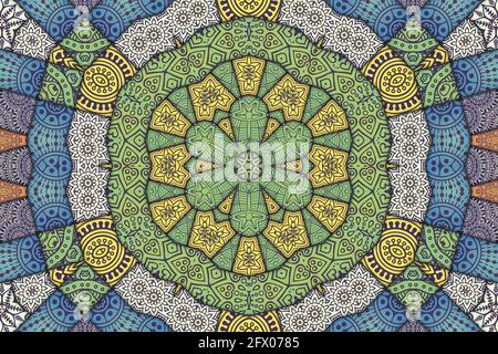 Mandala Fliesenmuster florales Muster, geometrisches Bild von bemalten Fliesen, marokkanischen Stil arabischen Muster. Boden- und Wanddekoration. Bunt Bemalte Zinn Stockfoto
